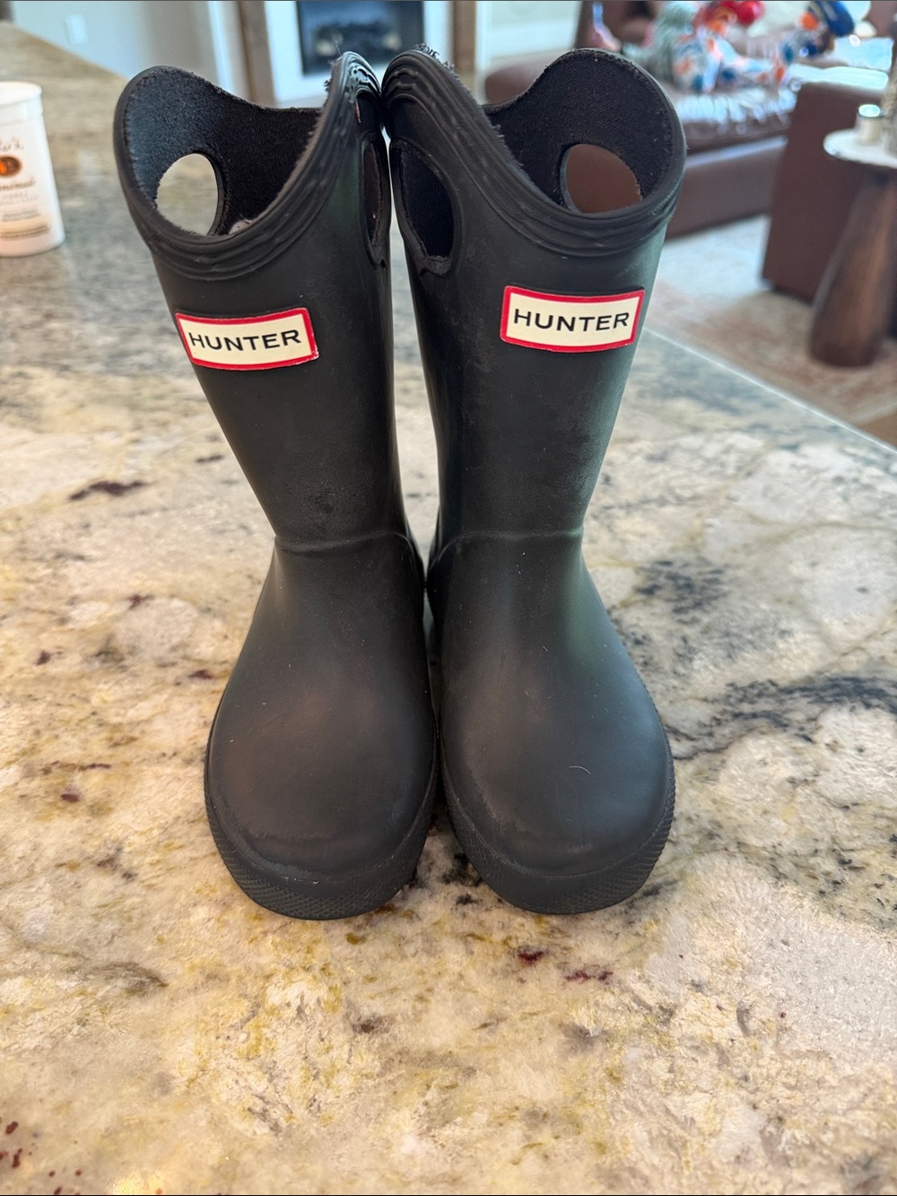 Hunter Kids Black Rubber Pull-On Rain Boots with Logo